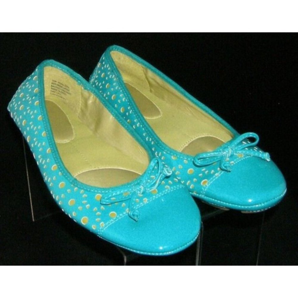 Mootsies Tootsies Allene teal bow round cap toe laser cut ballet flats 7.5M